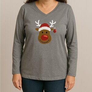 JOE Boxer Long Sleeve Reindeer Christmas‎ T Shirt/Holidays Size Large
